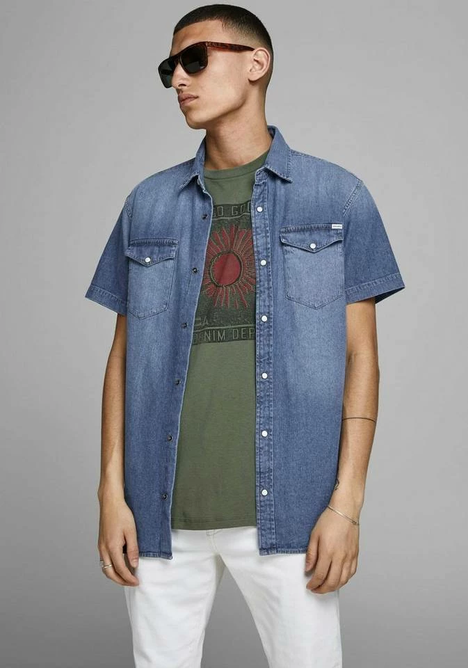 Neu 🌟 Jack & Jones Kurzarmhemd »SHERIDAN 👚 SHIRT« Mittelblau, Schwarz 🤩 1 Neu 🌟 Jack & Jones Kurzarmhemd »SHERIDAN 👚 SHIRT« Mittelblau, Schwarz 🤩