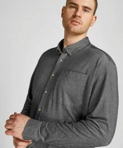Auslauf ⭐ Jack & Jones Langarmhemd »PIQUE MELANGE 👕 SHIRT« bis Größe 6XL Navy, Hellgrau-meliert 🌟 -Offizieller Jones-Shop 31a945f1 a1d1 5091 8555 88caaa4431ce
