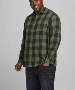 Billig 🤩 Jack & Jones Karohemd »GINGHAM TWILL 👚 SHIRT« Bis Größe 6XL Rot-kariert, Bordeaux-kariert, Olivgrün-kariert ❤️