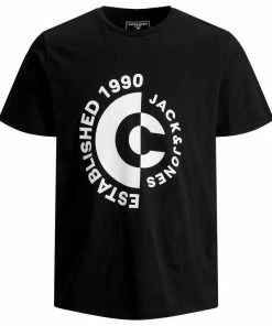 Am billigsten 🤩 Jack & Jones Rundhalsshirt »Jack&Jones Übergrößen Herren T-Shirt JCOSPRING schwarz Print« 🥰