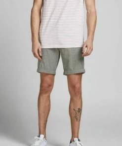 Coupon ✔️ Jack & Jones Chinoshorts »Dave LINEN SHORTS« Schwarz-meliert, Olivgrün, Beige-meliert, Navy ⭐