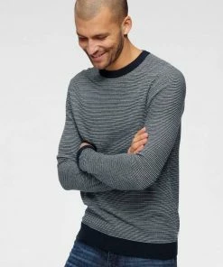 Besorgen 🔔 Jack & Jones Rundhalspullover »STEVE KNIT CREW NECK« Navy, Navy-gestreift, Blau 🤩