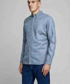 Besorgen 💯 Jack & Jones Langarmhemd »KENDRICK CHAMBRAY 👕 SHIRT« Grau-meliert, Blau-meliert 🌟