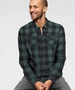 Auslauf 😀 Jack & Jones Karohemd »LOGAN 👚 SHIRT LS WORKER« wattierte Qualität Navy, Olivgrün-kariert 🛒