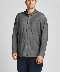 Auslauf ⭐ Jack & Jones Langarmhemd »PIQUE MELANGE 👕 SHIRT« bis Größe 6XL Navy, Hellgrau-meliert 🌟
