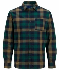 Besorgen ✔️ Jack & Jones Langarmhemd »JACK & JONES Herren Langarm-Hemd Orchester 👚 Shirt Spain Karo-Hemd Grün/Blau/Braun« ❤️