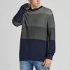 Bestes Angebot 🎉 Jack & Jones Rundhalspullover »FINN KNIT« Blau-rot-bronzefarben-gestreift, Navy, Olivgr&uuml;n ✨