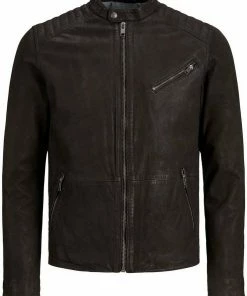Billig 😍 Jack & Jones Lederjacke »JOEL LEATHER JACKET« Black, Braun, Hellbraun 🧨