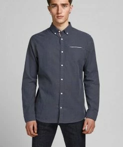 Aktion 🧨 Jack & Jones Langarmhemd »THOMAS DETAIL 👚 SHIRT« Navy, Dark-Navy, Dunkelblau, Dark Navy 12181541 ✨